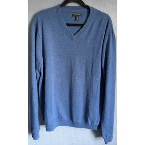 John W Nordstrom Sweater Men Size XL Blue V Neck Pullover Knit Long Sleeve